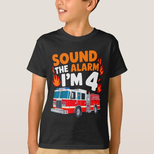 Kids Sound The Alarm I'm 4 Years Old 4th Birthday  T-shirt (Voorkant)