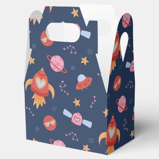 Kids Space Pattern with Rockets & Planets Bedankdoosjes (Geopend)