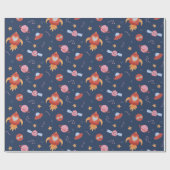 Kids Space Pattern with Rockets & Planets Cadeaupapier (Vlak)