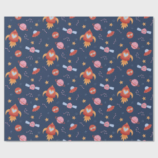 Kids Space Pattern with Rockets & Planets Cadeaupapier