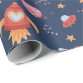 Kids Space Pattern with Rockets & Planets Cadeaupapier (Rol Hoek)