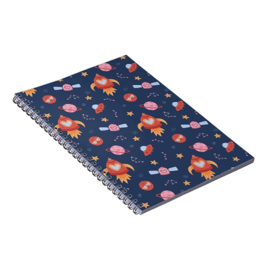 Kids Space Pattern with Rockets & Planets Notitieboek (Rechterzijde)