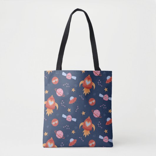 Kids Space Pattern with Rockets & Planets Tote Bag (Voorkant)