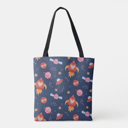 Kids Space Pattern with Rockets & Planets Tote Bag (Achterkant)