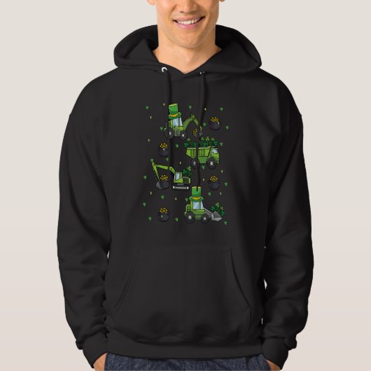 Kids St Patricks Day Trucks Construction Excavator Hoodie (Voorkant)