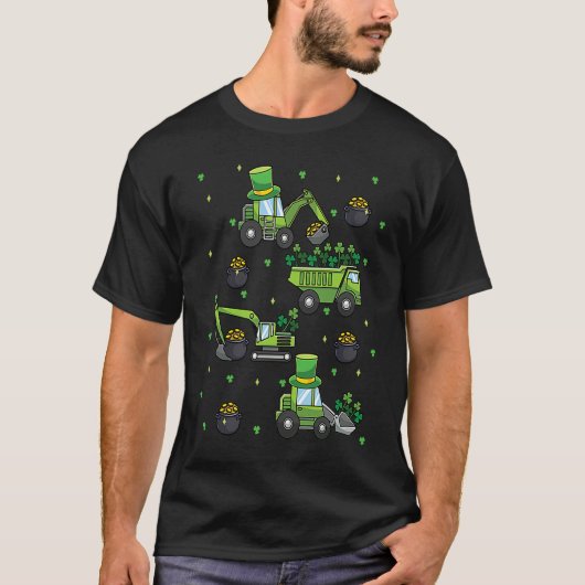 Kids St Patricks Day Trucks Construction Excavator T-shirt (Voorkant)
