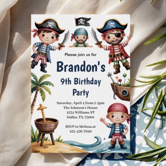 Kids Summer Beach Pirate Birthday Party Kaart