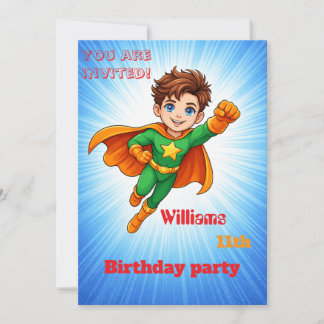 Kids Superhero Birthday Invitation Kaart