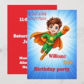 Kids Superhero Birthday Invitation Kaart (Voorkant / Achterkant)
