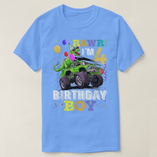 Kids T Rex Dinosaur Monster Truck 4th Birthday  T-shirt (Design voorkant)