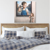 Kids Talking On a Retro Tin Can Telephone Canvas Afdruk (Insitu (Slaapkamer))