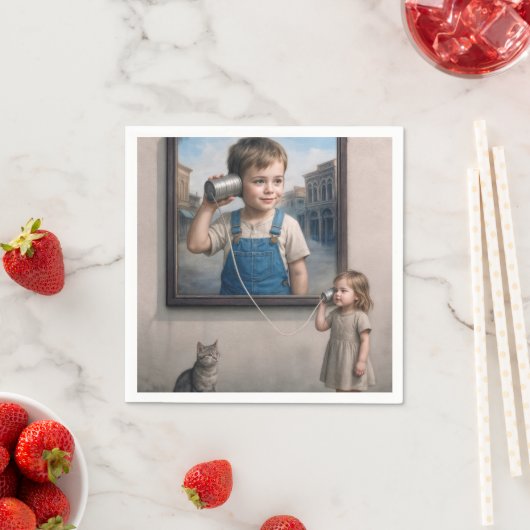 Kids Talking On a Retro Tin Can Telephone Servet (Insitu)