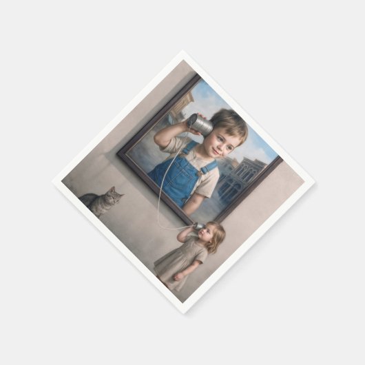 Kids Talking On a Retro Tin Can Telephone Servet (Hoek)
