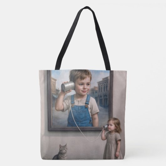 Kids Talking On a Retro Tin Can Telephone Tote Bag (Voorkant)