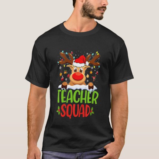 Kids Teacher Squad Santa Reindeer Christmas Lights T-shirt (Voorkant)