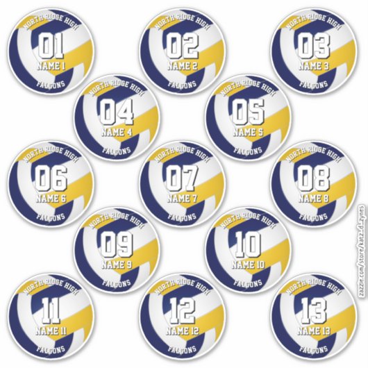 kids teens navy blue gold volleyball club 13 sticker (Voorkant)