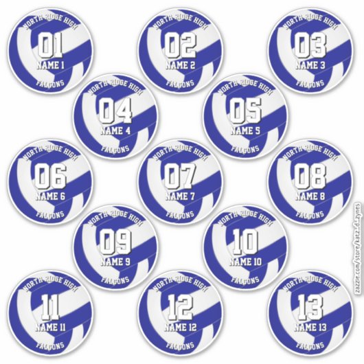 kids teens royal blue white 13 volleyball club sticker (Voorkant)