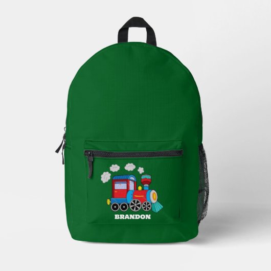 Kids Train Boys Blue Custom Name Bedrukte Rugzak (Voorkant)