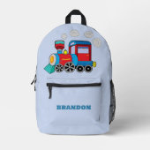 Kids Train Boys Blue Custom Name Bedrukte Rugzak (Voorkant)