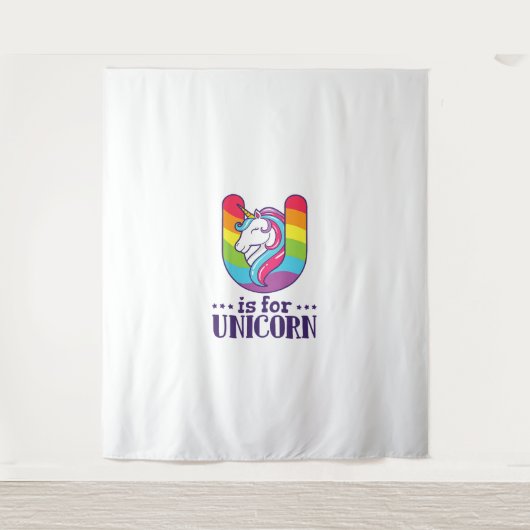 Kids U Is For Unicorn Alphabet T-Shirt Wandkleed (Voorkant)