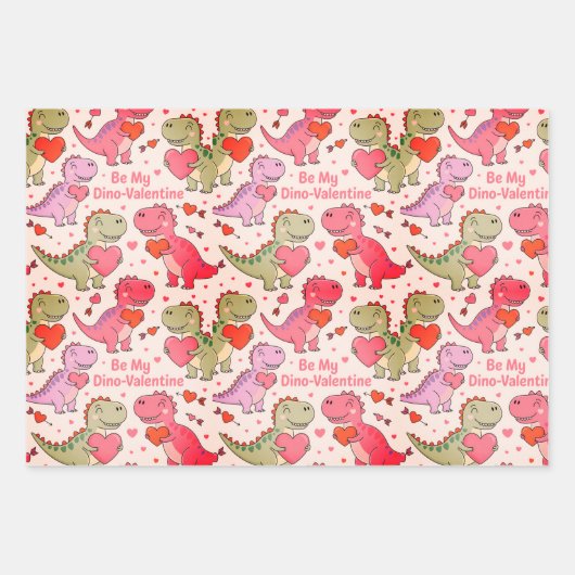 Kids valentine wrap  with dinosaurs &hearts inpakpapier vel (Voorkant)