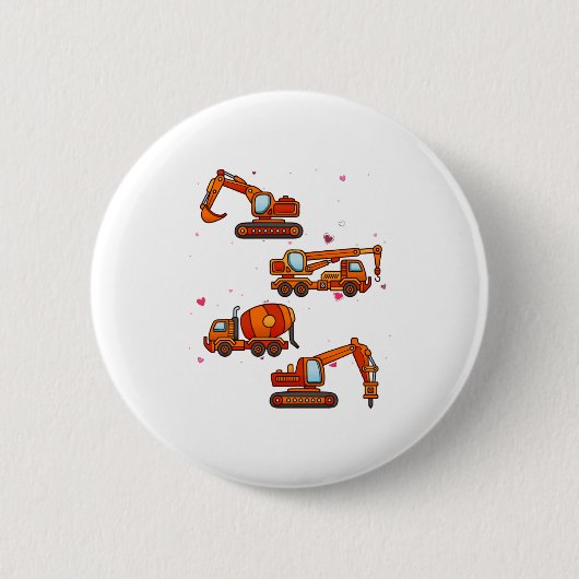 Kids Valentines Day Construction Trucks Boys Kids Ronde Button 5,7 Cm (Voorkant)