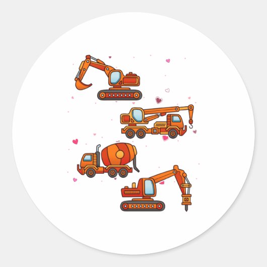 Kids Valentines Day Construction Trucks Boys Kids  Ronde Sticker (Voorkant)