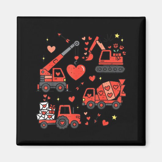 Kids Valentines Day Construction Trucks Funny Boys Magneet (Voorkant)