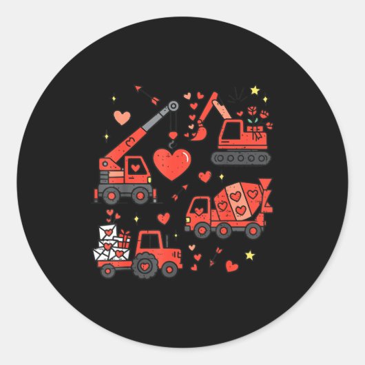 Kids Valentines Day Construction Trucks Funny Boys Ronde Sticker (Voorkant)