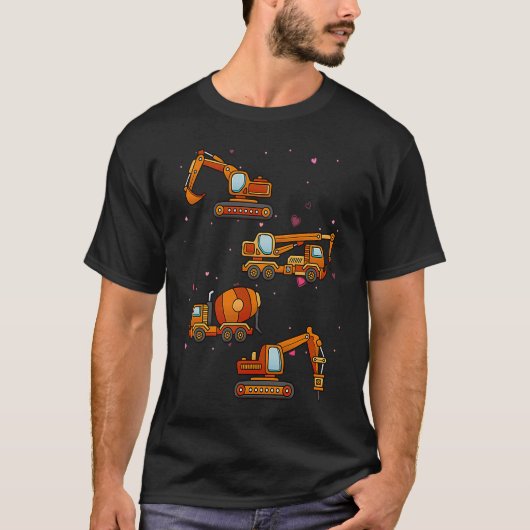 Kids Valentines Day Construction Trucks Funny Boys T-shirt (Voorkant)