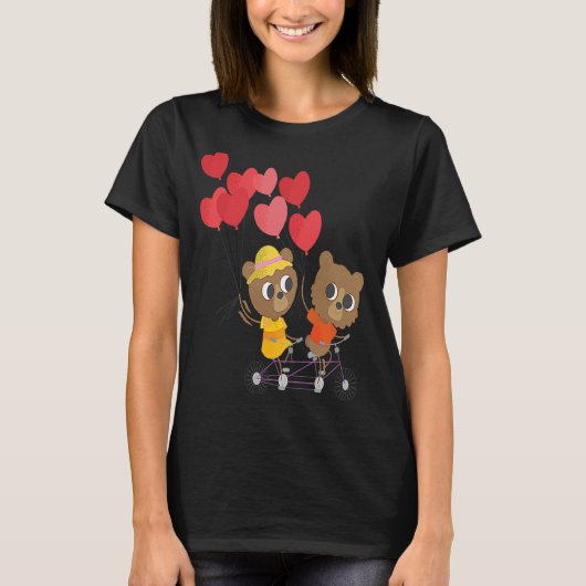 Kids Valentines Day teddy bears on a bicycle T-shirt (Voorkant)