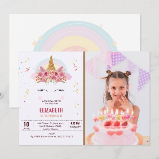 Kids Verjaardag Eenhoorn Thema Gepersonaliseerde F Kaart (Voorkant / Achterkant)