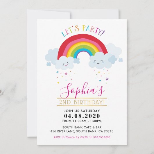 KIDS VERJAARDAG FEESTJE kawaii regenboog schattige Kaart (Voorkant)