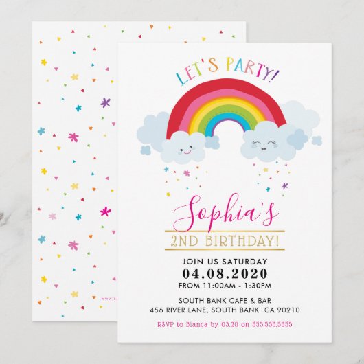 KIDS VERJAARDAG FEESTJE kawaii regenboog schattige Kaart (Voorkant / Achterkant)