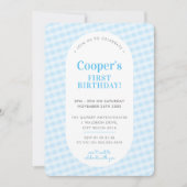 KIDS VERJAARDAG gingham patroon bord blauw Kaart (Voorkant)