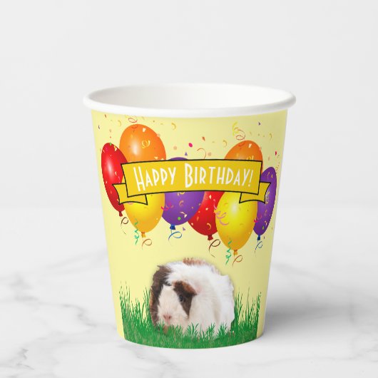 Kids Verjaardag Guinee Varken Ballonnen Gele Banne Papieren Bekers (Achterkant)