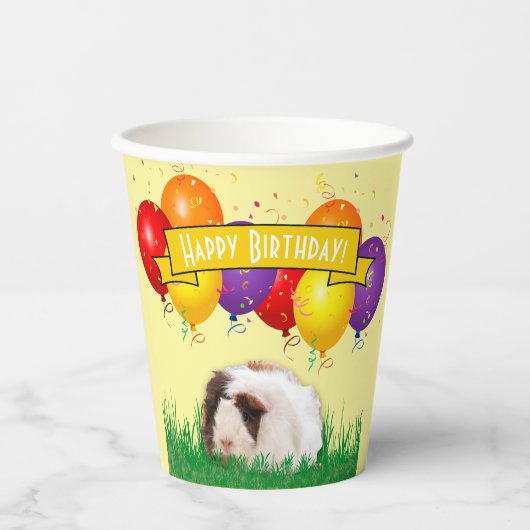 Kids Verjaardag Guinee Varken Ballonnen Gele Banne Papieren Bekers (Voorkant)