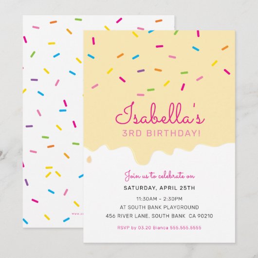 KIDS VERJAARDAG PARTY cake druppels geel Kaart (Voorkant / Achterkant)