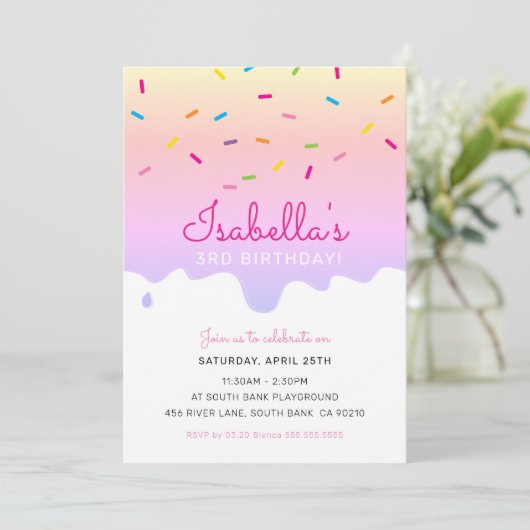 KIDS VERJAARDAG PARTY cake druppels strompels rege Kaart (Staand voorkant)