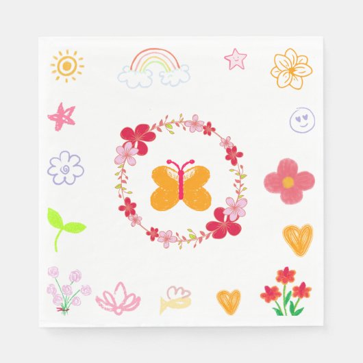 Kids Verjaardag servetten in geel & Paarse (Voorkant)