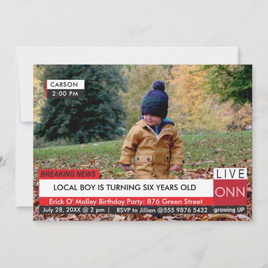 KIDS Verjaardag Specialized TV Nieuws Grafisch ont Kaart (Voorkant)