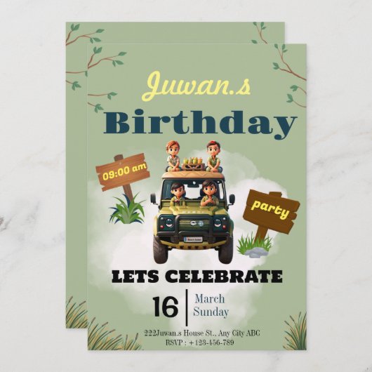 Kids Verjaardag uitnodiging, Custom Party Design Kaart (Voorkant / Achterkant)