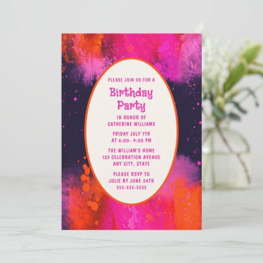 Kids Verjaardag Uitnodiging Elke Leeftijd Psychede (Staand voorkant)