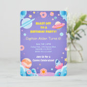 Kids Verjaardag Uitnodiging Kaart Space Theme (Staand voorkant)