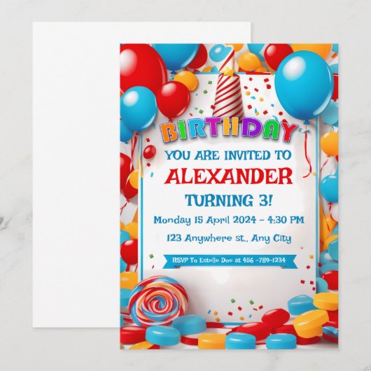 Kids Verjaardag uitnodigingskaart Kaart (Voorkant / Achterkant)