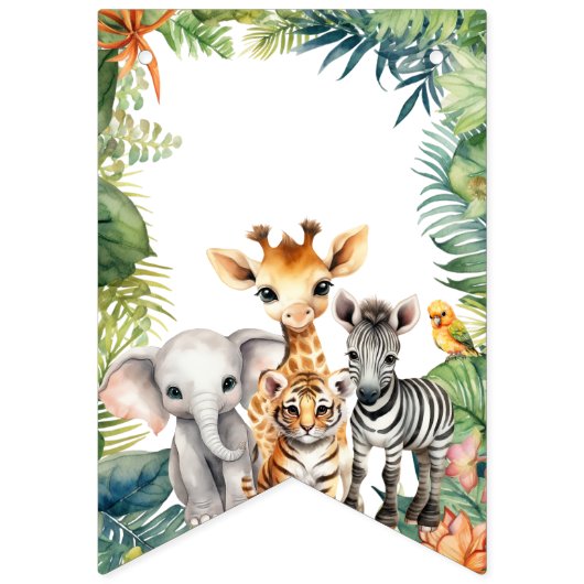 Kids Verjaardagsfeestje Oerwoud Safari Dieren voor Vlaggetjes (Eerste vlag)