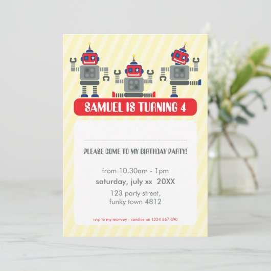 KIDS VERJAARDAGSFEESTJE UITNODIGEN moderne robot t Kaart (Staand voorkant)