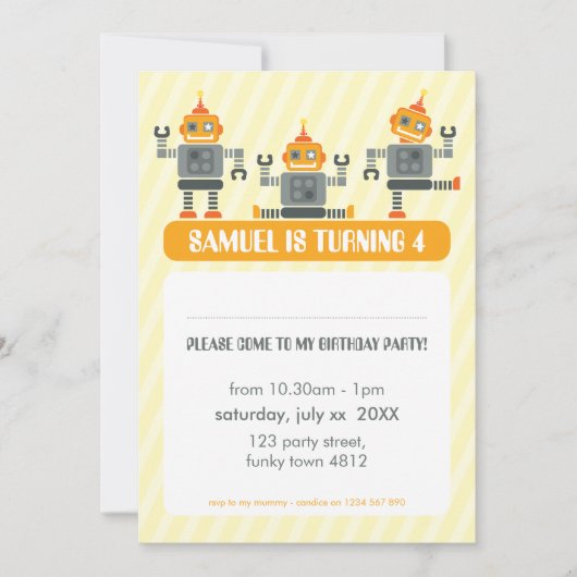 KIDS VERJAARDAGSFEESTJE UITNODIGEN moderne robot t Kaart (Voorkant)