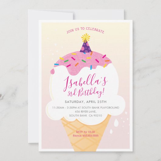 KIDS VERJAARDAGSFEESTJE UITNODIGEN retro-ijsje keg Kaart (Voorkant)