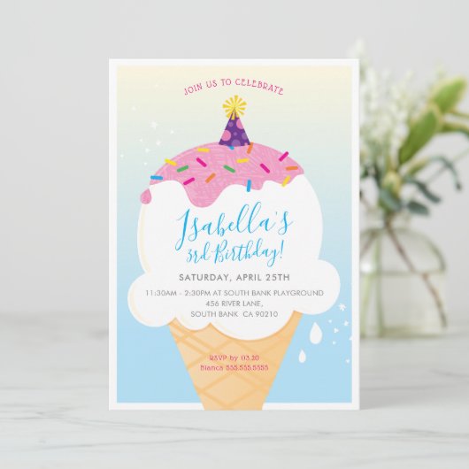 KIDS VERJAARDAGSFEESTJE UITNODIGEN retro-ijsje keg Kaart (Staand voorkant)